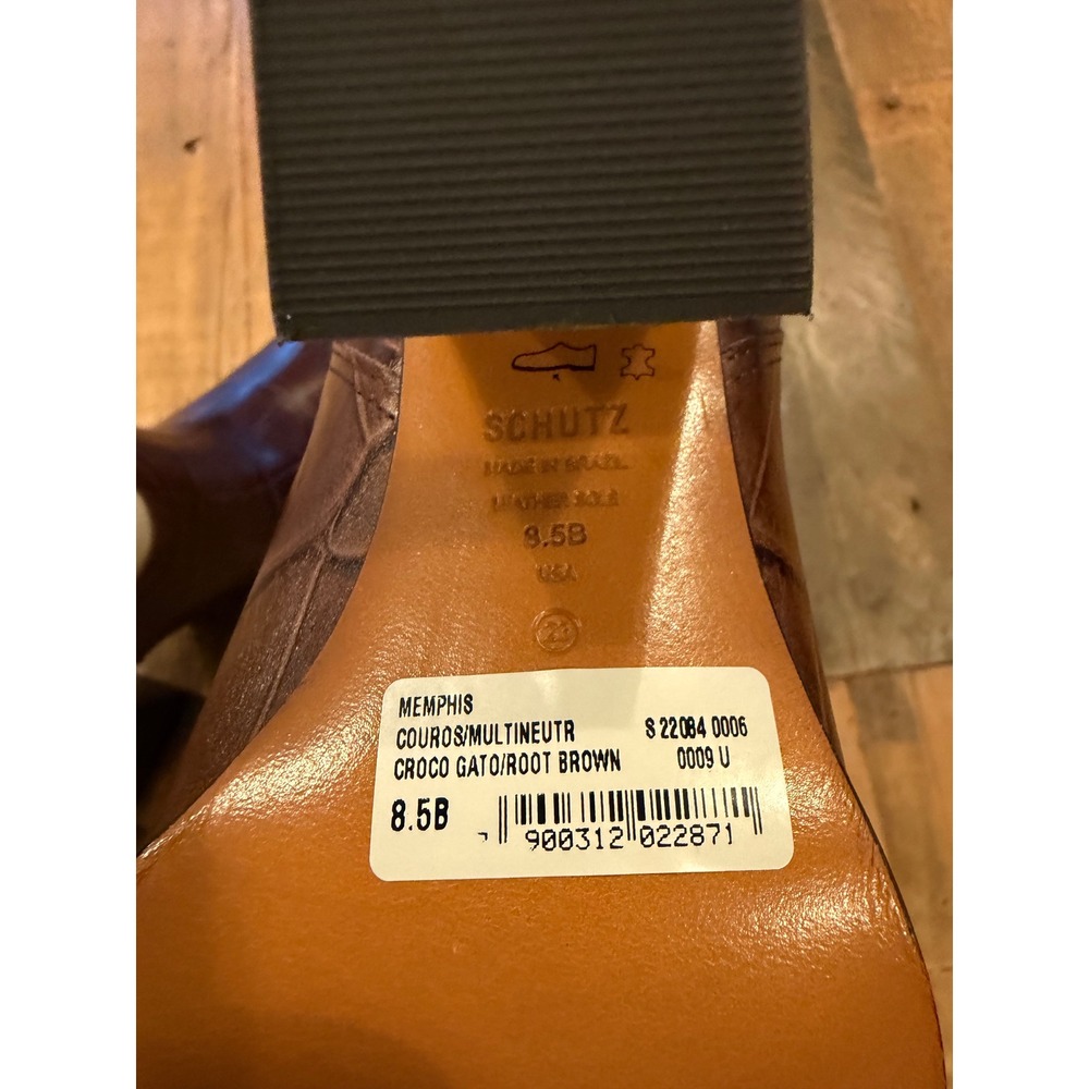 Schutz Memphis Croc Embossed Leather Western Boots Root Brown Neutral W8.5 - Picture 8 of 9